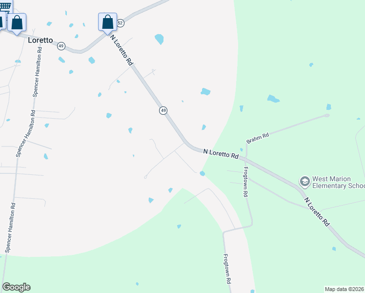 map of restaurants, bars, coffee shops, grocery stores, and more near 8800 Loretto Road in Loretto