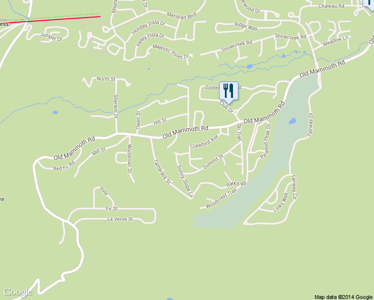 map of restaurants, bars, coffee shops, grocery stores, and more near 27 Gull St in Mammoth Lakes