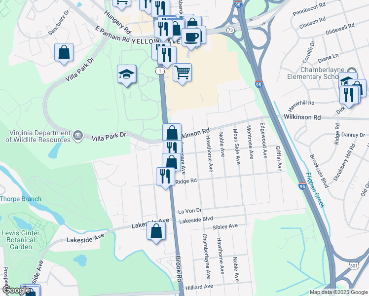 map of restaurants, bars, coffee shops, grocery stores, and more near 7603 Seminary Avenue in Richmond