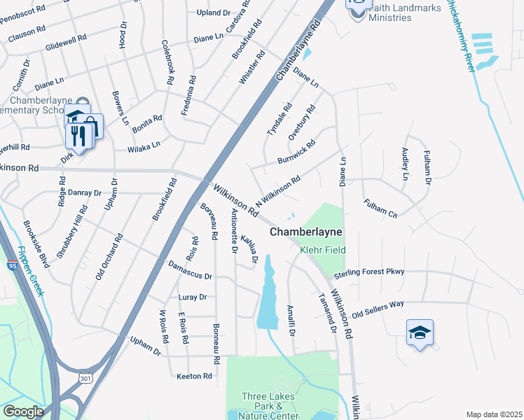 map of restaurants, bars, coffee shops, grocery stores, and more near 409 North Wilkinson Road in Richmond