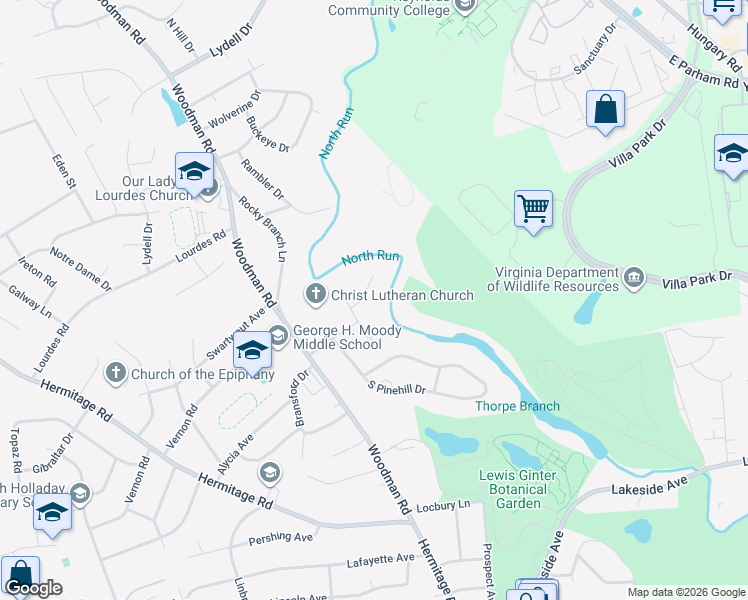 map of restaurants, bars, coffee shops, grocery stores, and more near 2109 Boxwood Place in Richmond