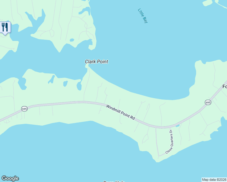 map of restaurants, bars, coffee shops, grocery stores, and more near 3315 Windmill Point Road in White Stone