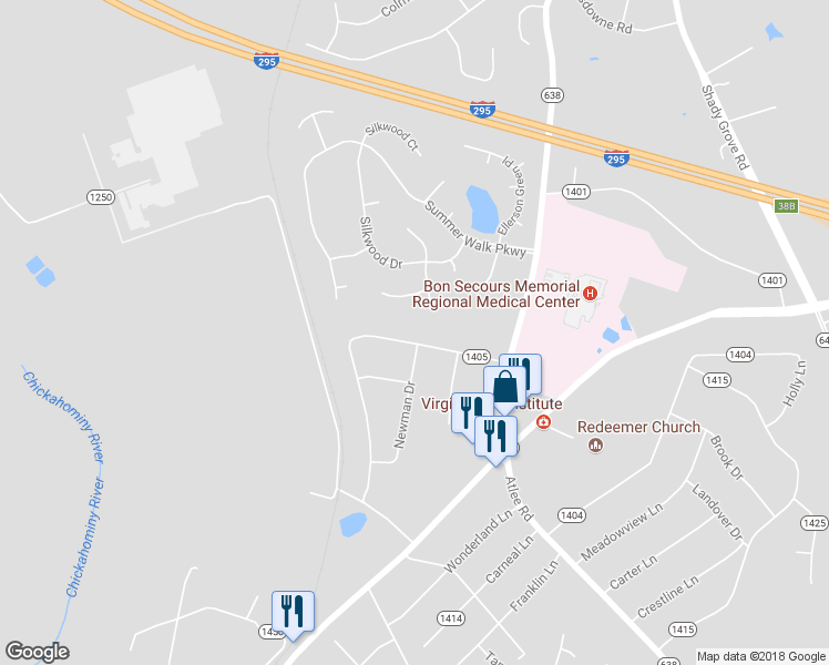 map of restaurants, bars, coffee shops, grocery stores, and more near 8322 Burnside Drive in Mechanicsville