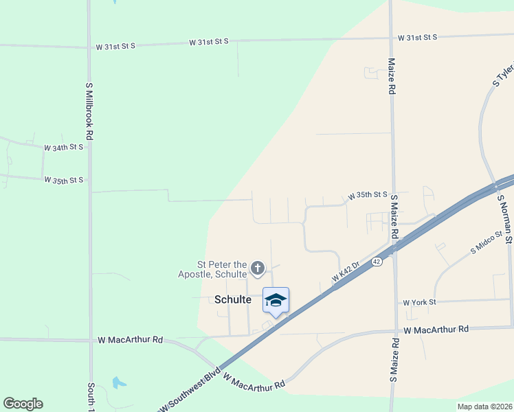 map of restaurants, bars, coffee shops, grocery stores, and more near 114 West Hollywood Street in Wichita
