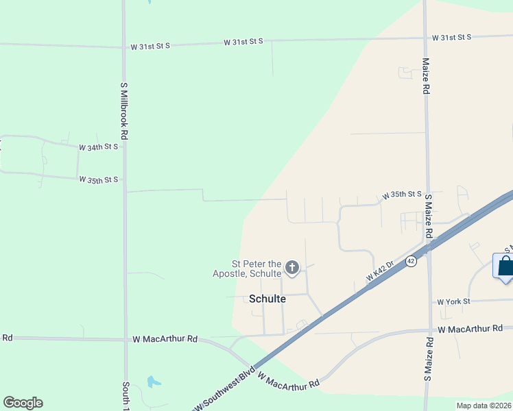 map of restaurants, bars, coffee shops, grocery stores, and more near West 35th Street South in Wichita