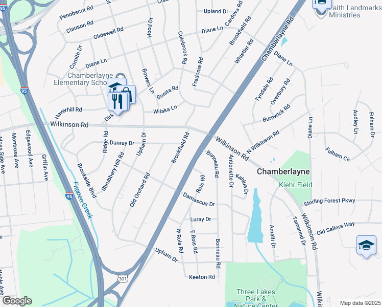 map of restaurants, bars, coffee shops, grocery stores, and more near 6110 Chamberlayne Road in Richmond