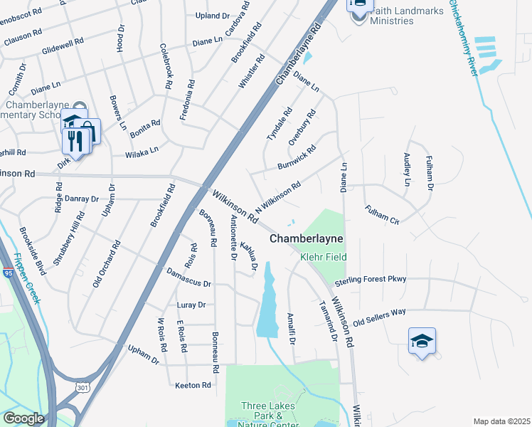 map of restaurants, bars, coffee shops, grocery stores, and more near 405 North Wilkinson Road in Richmond
