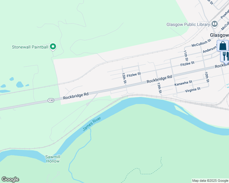 map of restaurants, bars, coffee shops, grocery stores, and more near 1524 Rockbridge Road in Glasgow