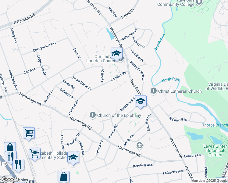 map of restaurants, bars, coffee shops, grocery stores, and more near 2307 Viking Lane in Richmond