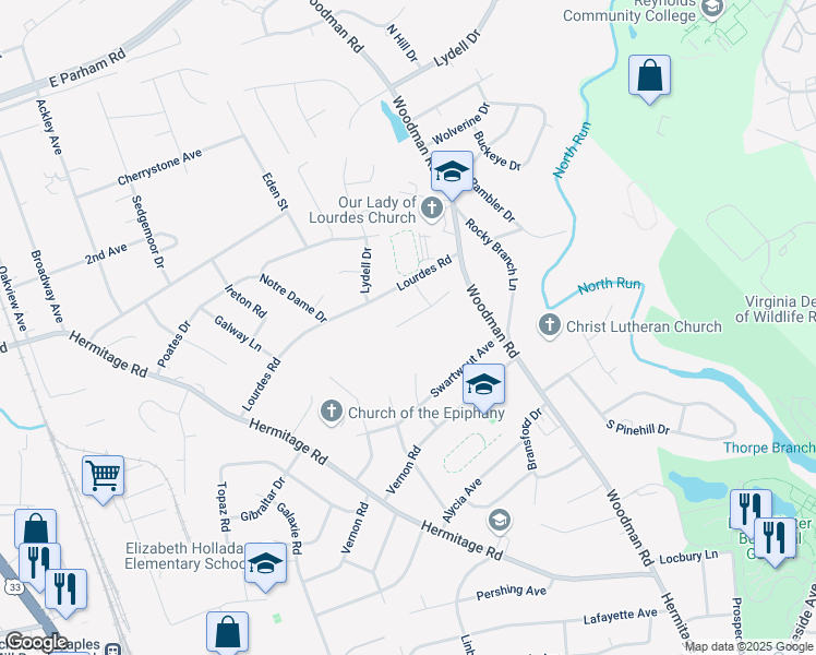 map of restaurants, bars, coffee shops, grocery stores, and more near 2307 Viking Lane in Richmond