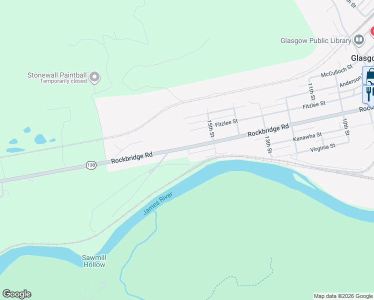 map of restaurants, bars, coffee shops, grocery stores, and more near 1524 Rockbridge Road in Glasgow