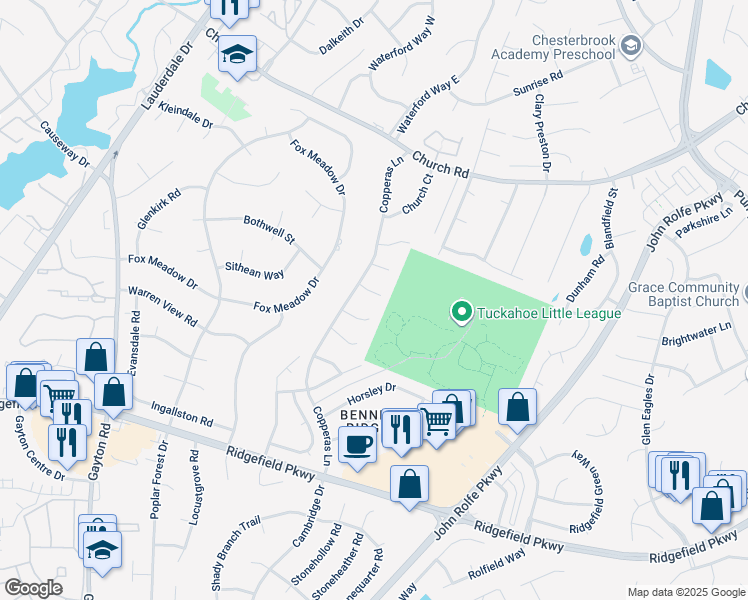 map of restaurants, bars, coffee shops, grocery stores, and more near 2813 Brandon Creek Place in Richmond