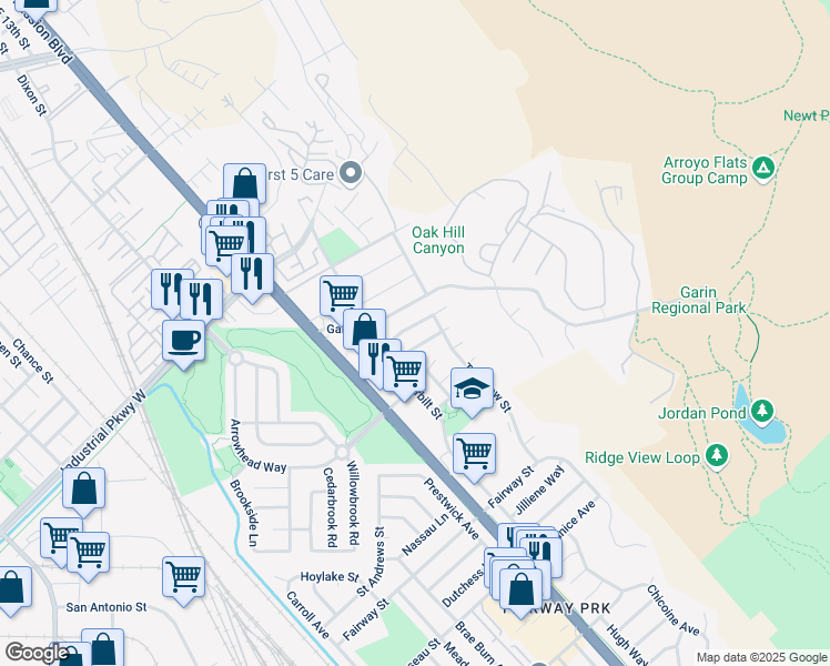 map of restaurants, bars, coffee shops, grocery stores, and more near 619 Gleneagle Avenue in Hayward