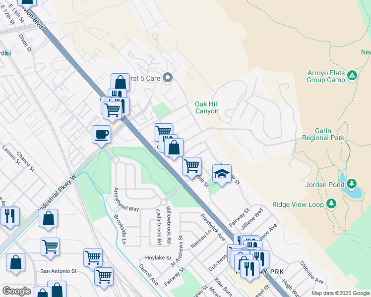 map of restaurants, bars, coffee shops, grocery stores, and more near 618 Gleneagle Avenue in Hayward