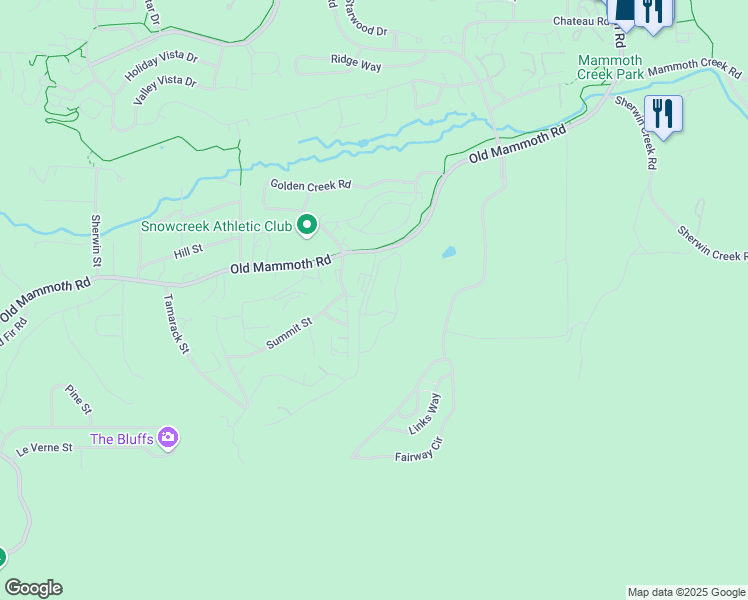 map of restaurants, bars, coffee shops, grocery stores, and more near 1106 Pyramid Peak Drive in Mammoth Lakes