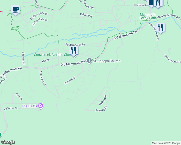 map of restaurants, bars, coffee shops, grocery stores, and more near 1106 Pyramid Peak Drive in Mammoth Lakes