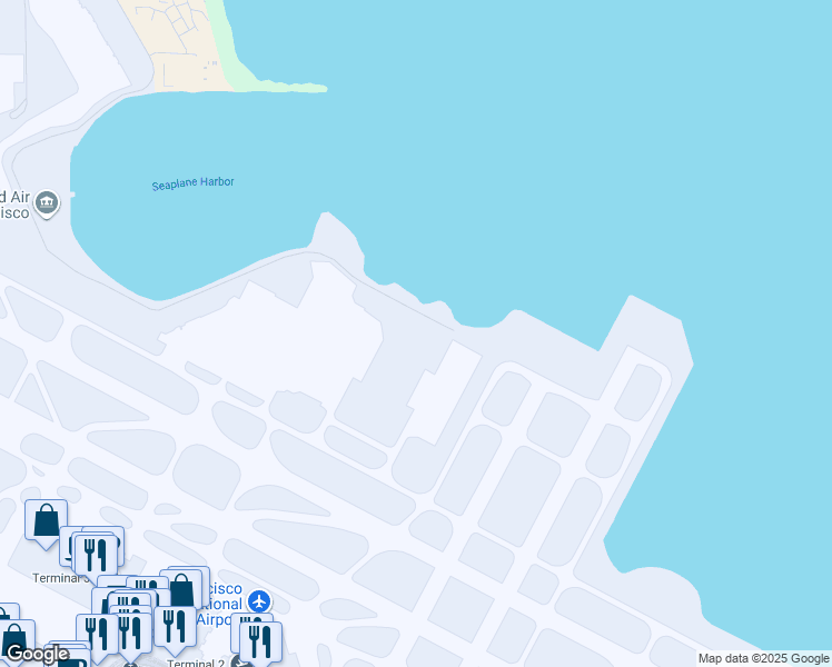 map of restaurants, bars, coffee shops, grocery stores, and more near 1060 North Access Road in San Francisco