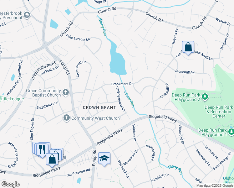 map of restaurants, bars, coffee shops, grocery stores, and more near 2326 Singingwoods Lane in Richmond