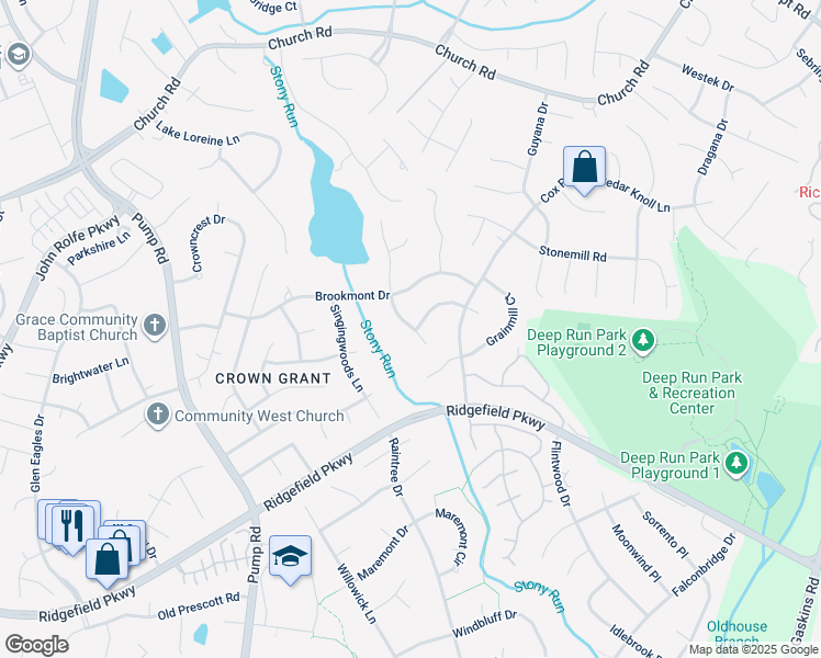 map of restaurants, bars, coffee shops, grocery stores, and more near 2202 Persimmon Trek in Richmond