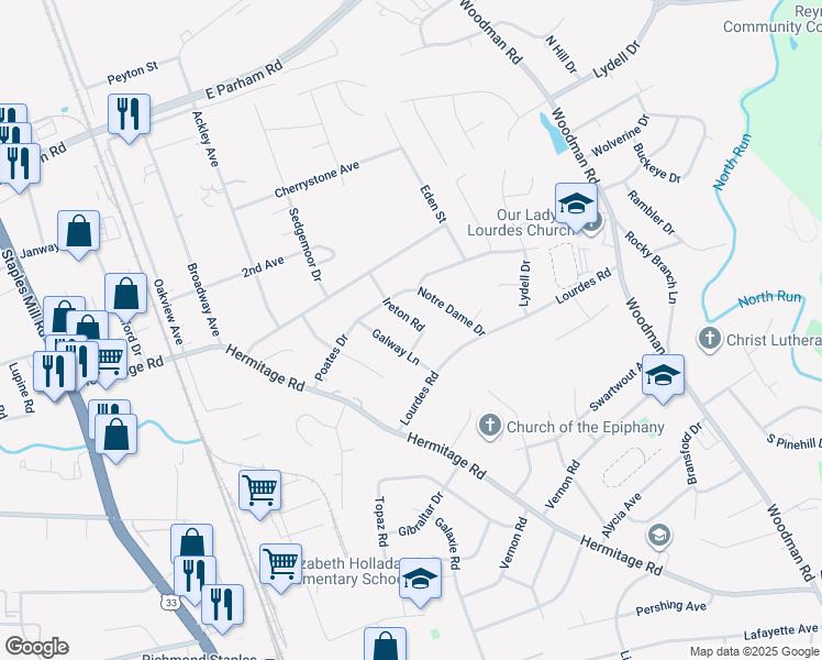 map of restaurants, bars, coffee shops, grocery stores, and more near 8217 Ireton Road in Richmond
