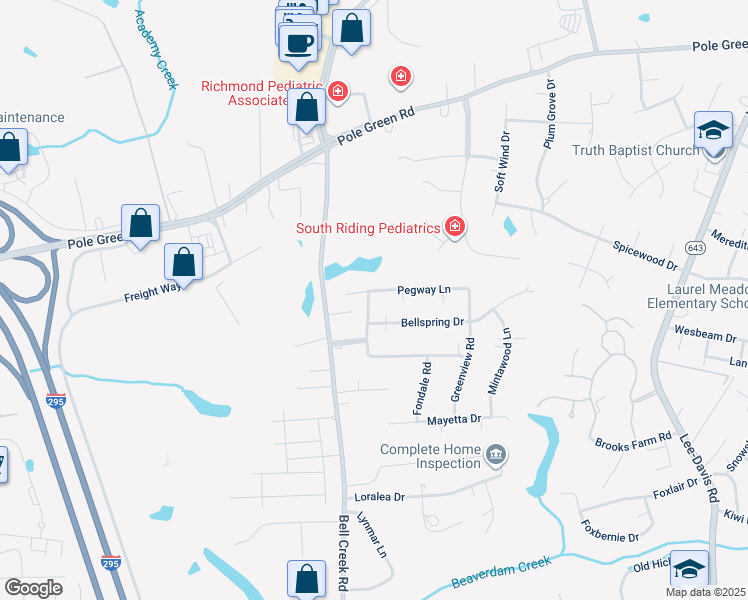 map of restaurants, bars, coffee shops, grocery stores, and more near 7267 Pegway Lane in Mechanicsville