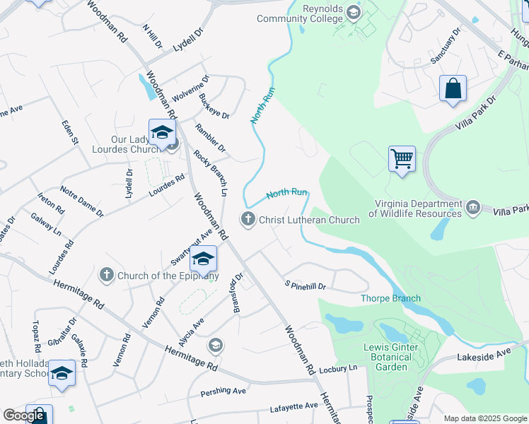 map of restaurants, bars, coffee shops, grocery stores, and more near 7811 Boxwood Court in Henrico