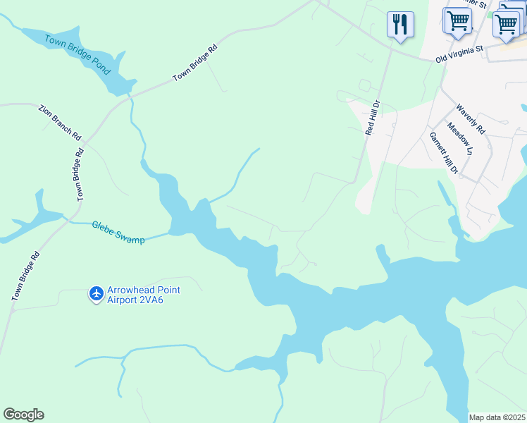 map of restaurants, bars, coffee shops, grocery stores, and more near 938 Red Hill Drive in Urbanna