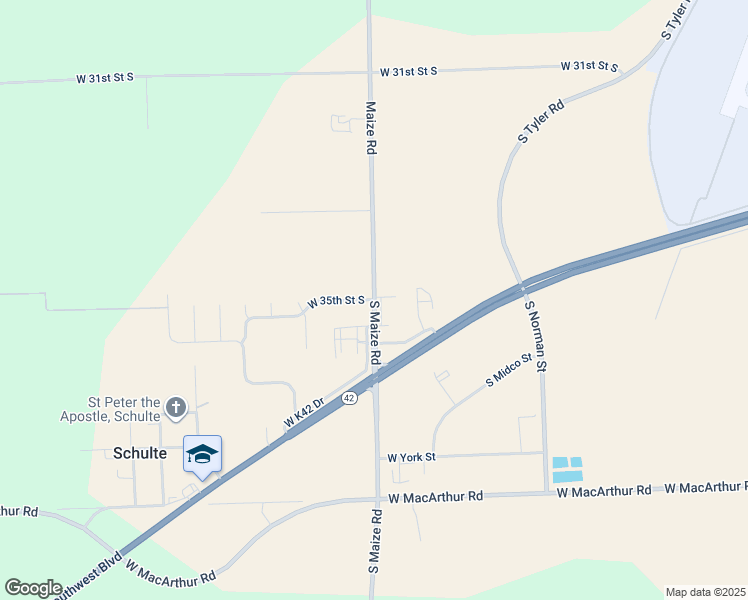 map of restaurants, bars, coffee shops, grocery stores, and more near West 35th Street South in Wichita