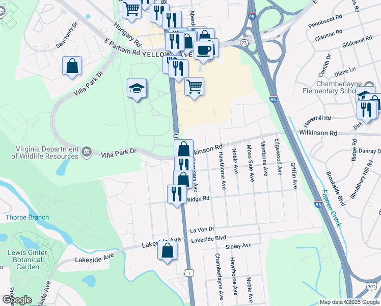 map of restaurants, bars, coffee shops, grocery stores, and more near 7702 Seminary Avenue in Richmond