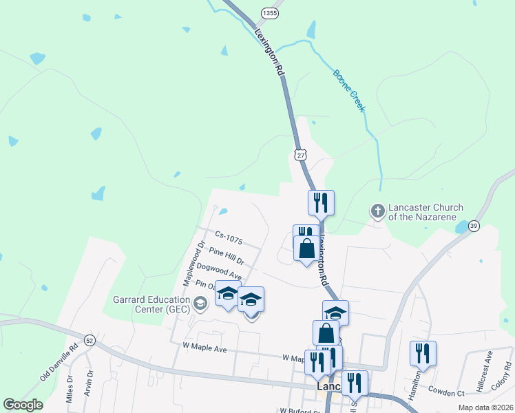 map of restaurants, bars, coffee shops, grocery stores, and more near 210 Pin Oak Drive in Lancaster