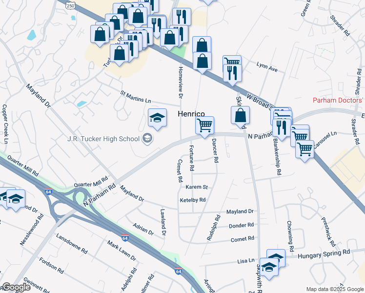 map of restaurants, bars, coffee shops, grocery stores, and more near in Richmond