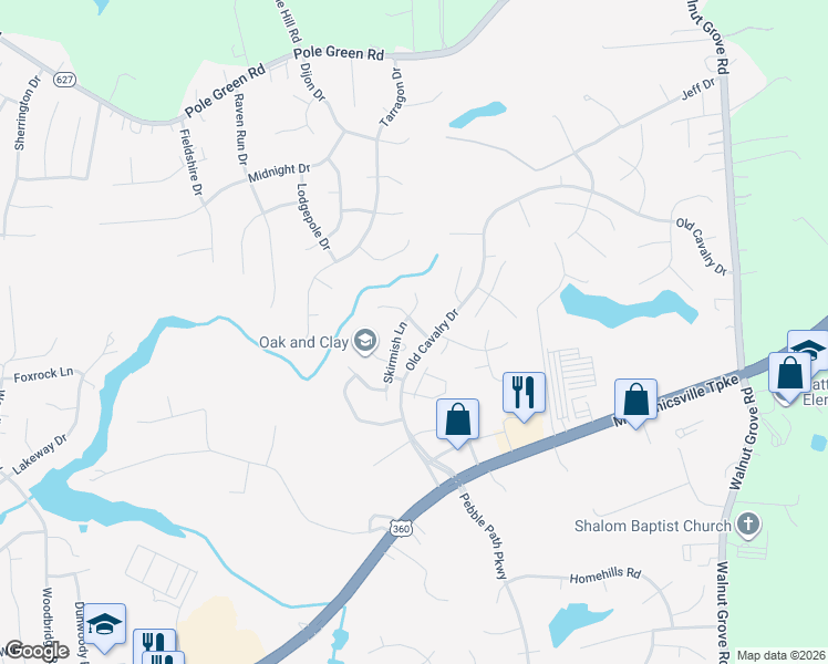 map of restaurants, bars, coffee shops, grocery stores, and more near 6153 Stronghold Drive in Mechanicsville