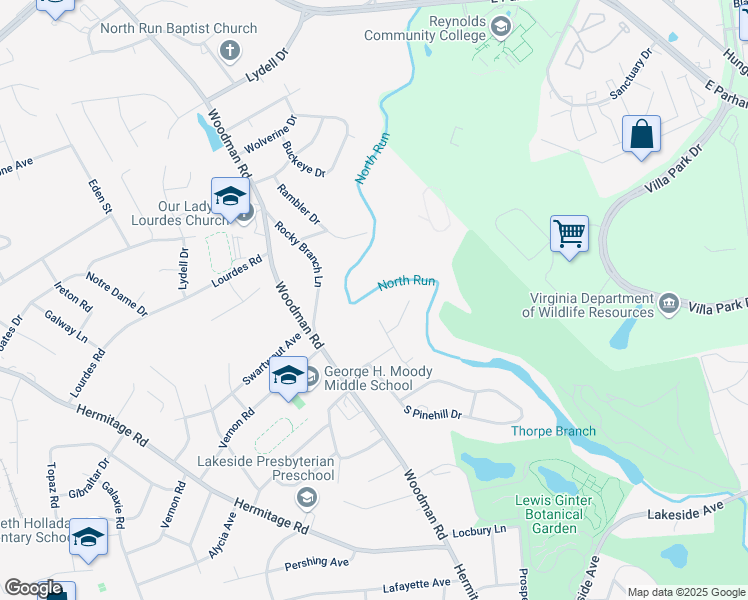 map of restaurants, bars, coffee shops, grocery stores, and more near 7811 Boxwood Court in Henrico