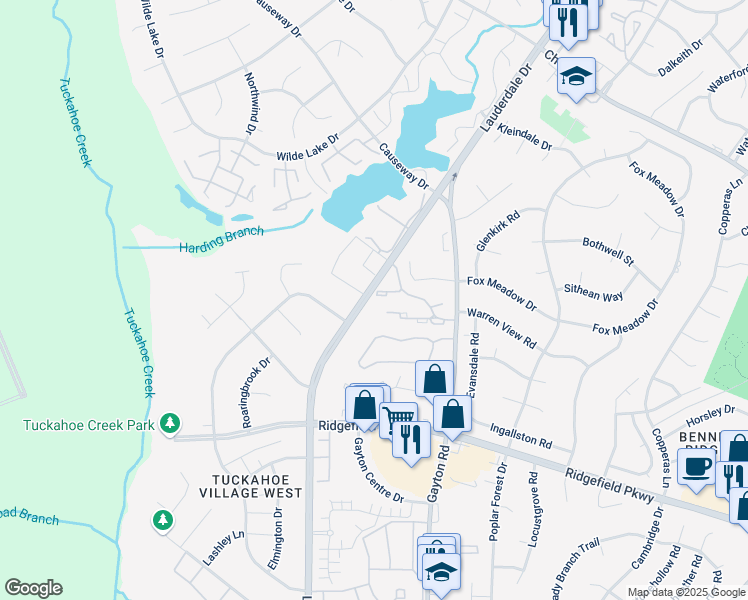 map of restaurants, bars, coffee shops, grocery stores, and more near 12327 Frisco Drive in Richmond
