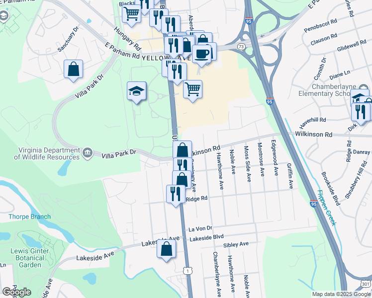 map of restaurants, bars, coffee shops, grocery stores, and more near 7702 Seminary Avenue in Richmond