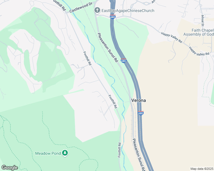 map of restaurants, bars, coffee shops, grocery stores, and more near 7832 Foothill Road in Pleasanton