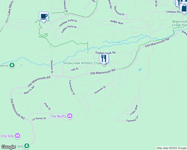 map of restaurants, bars, coffee shops, grocery stores, and more near 1700 Old Mammoth Road in Mammoth Lakes