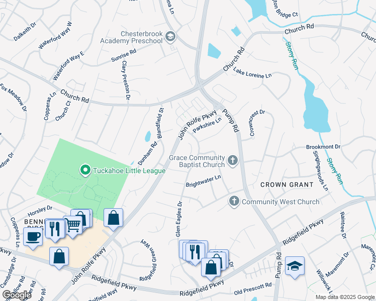 map of restaurants, bars, coffee shops, grocery stores, and more near 2608 Hillgate Court in Richmond