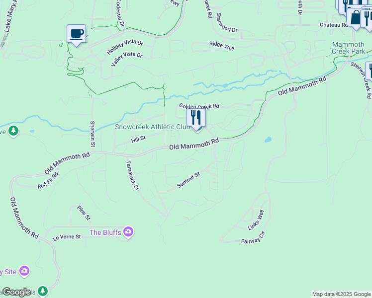 map of restaurants, bars, coffee shops, grocery stores, and more near 1700 Old Mammoth Road in Mammoth Lakes