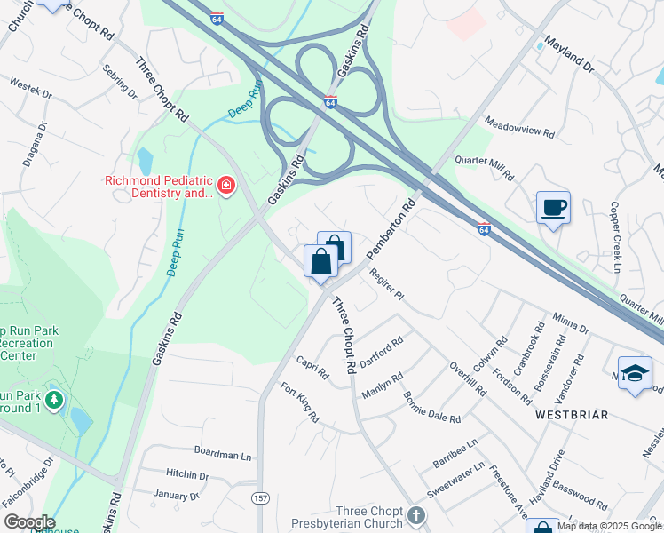 map of restaurants, bars, coffee shops, grocery stores, and more near 10009 Bellona Court in Richmond
