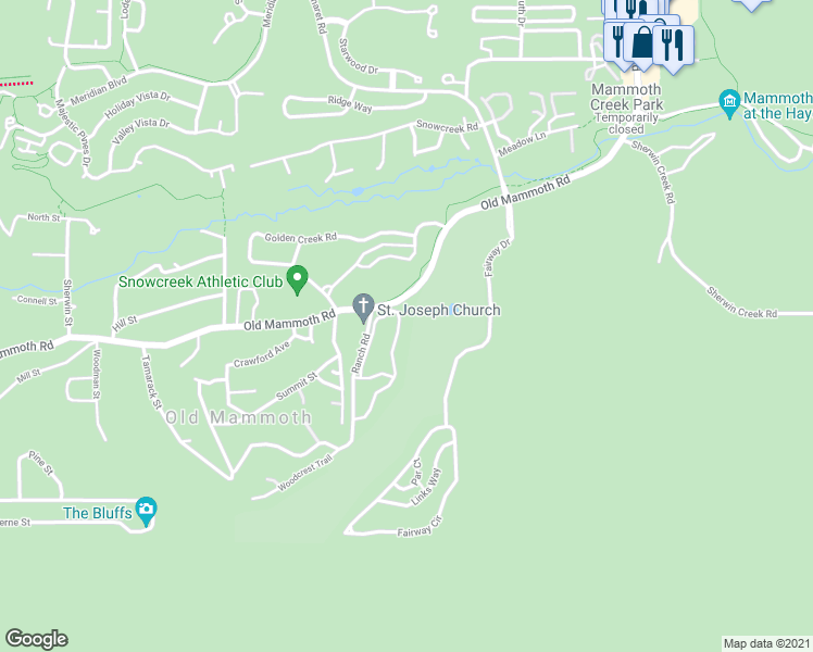 map of restaurants, bars, coffee shops, grocery stores, and more near 1199 Pyramid Peak Drive in Mammoth Lakes