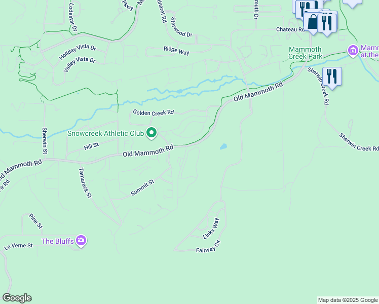 map of restaurants, bars, coffee shops, grocery stores, and more near 439-461 Ranch Road in Mammoth Lakes