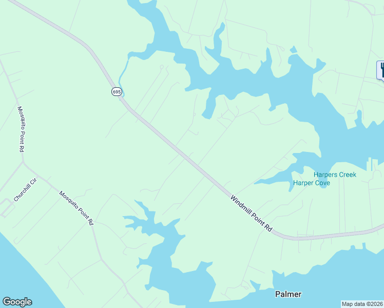 map of restaurants, bars, coffee shops, grocery stores, and more near 1449 Windmill Point Road in White Stone