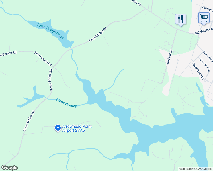 map of restaurants, bars, coffee shops, grocery stores, and more near Town Bridge Road in Urbanna