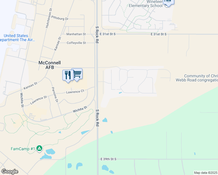 map of restaurants, bars, coffee shops, grocery stores, and more near 3632 S Rock Rd in Wichita