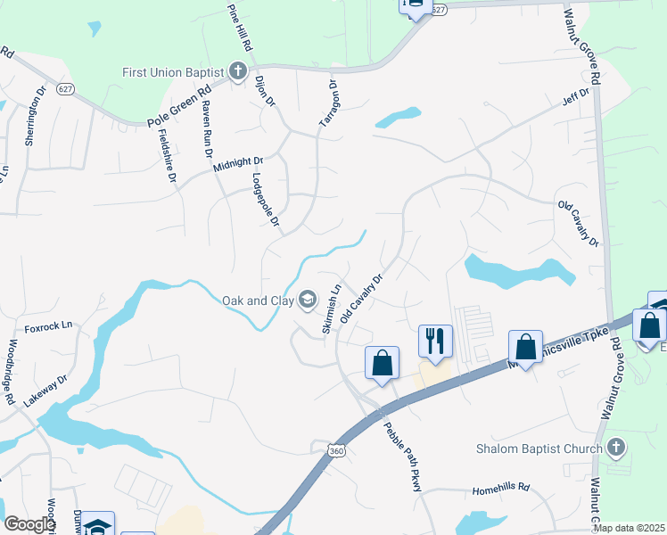 map of restaurants, bars, coffee shops, grocery stores, and more near 6152 Stronghold Drive in Mechanicsville
