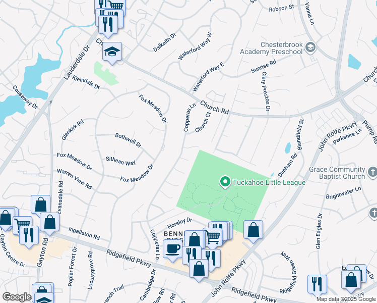 map of restaurants, bars, coffee shops, grocery stores, and more near 2821 Ashley Glen Drive in Richmond