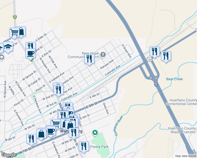 map of restaurants, bars, coffee shops, grocery stores, and more near 520 Colorado Avenue in Walsenburg