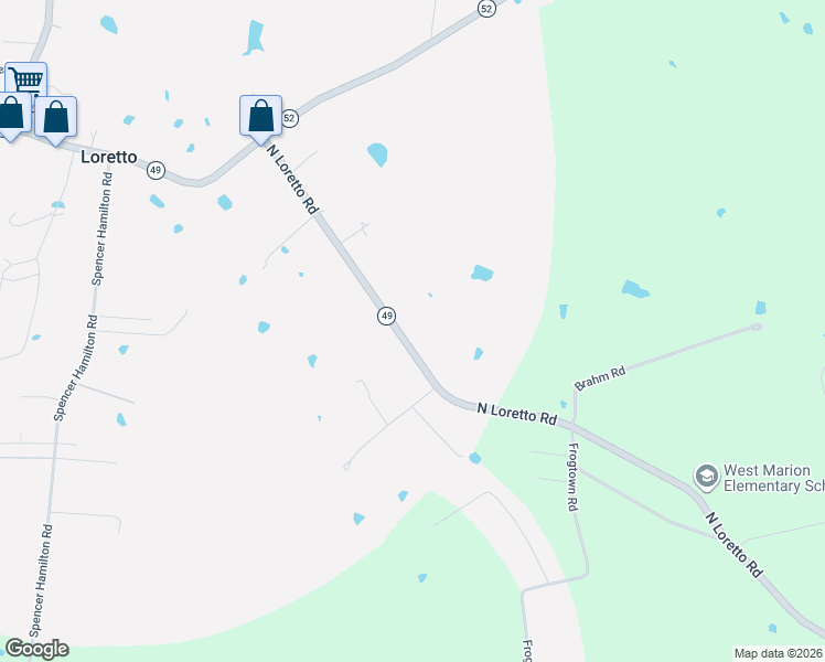map of restaurants, bars, coffee shops, grocery stores, and more near 8800-9258 Loretto Rd in Loretto