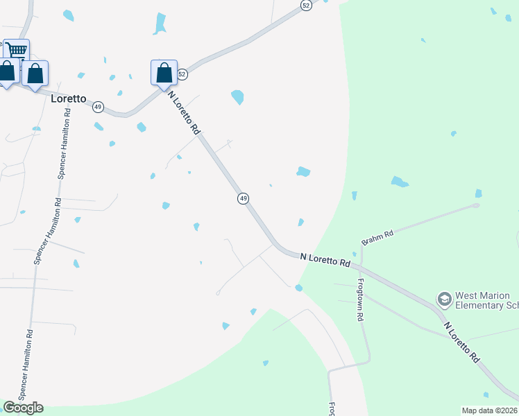 map of restaurants, bars, coffee shops, grocery stores, and more near 8800-9258 Loretto Rd in Loretto